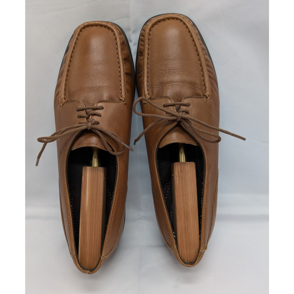 SAS Womens Petra Brown Leather Comfort Lace Up Moccasin Shoes Size 10W Wide Fit